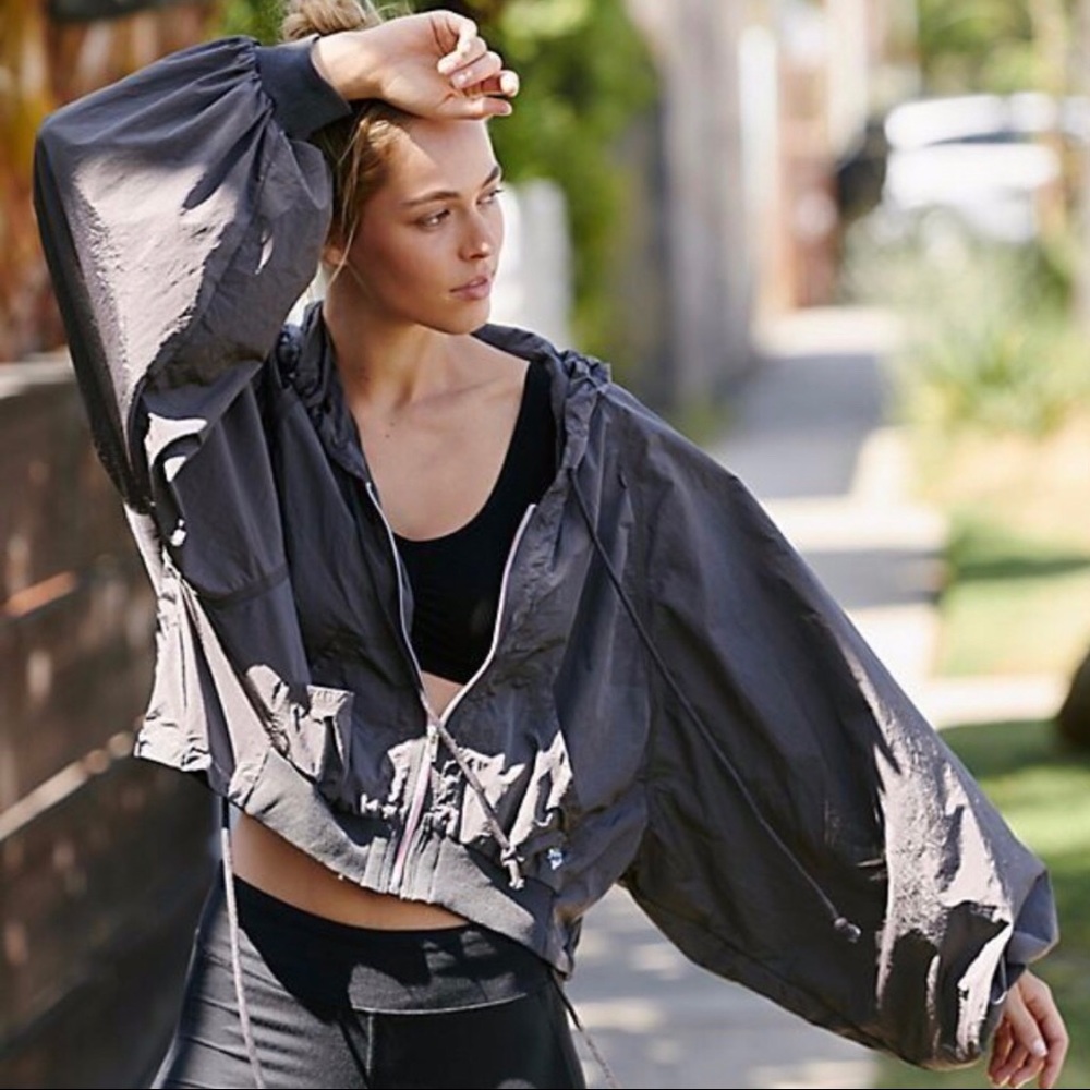 Free People Movement On The Rise Windbreaker Jacket Twilight Grey